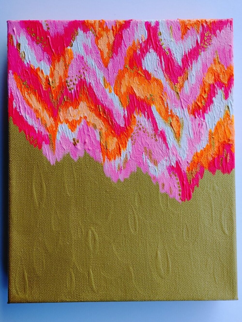 Original Abstract Acrylic Painting: Pink, Orange, Gold - 8"x10" Canvas preppy